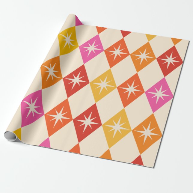 Papier Cadeau Étoiles explosives de style Mid Century Modern sur (Déroulé)