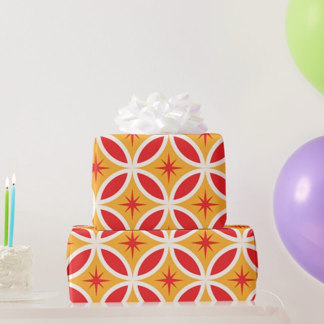 Papier Cadeau Étoiles explosives rétro du milieu du siècle sur d (Cadeaux de fête)