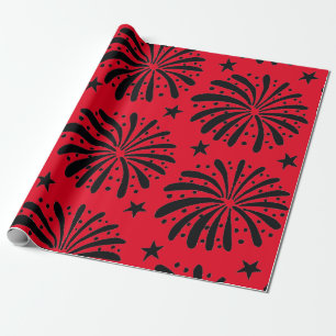 Papier Cadeau Étoiles florales rouges et noires en gras Noël