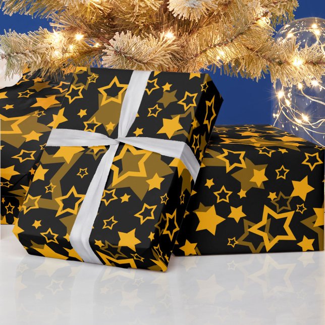 Papier Cadeau Étoiles Jaune Doré Conception Pailletée  (Créateur téléchargé)