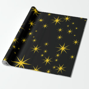 Papier Cadeau Étoiles Jaunes Gras avec Ski Noir
