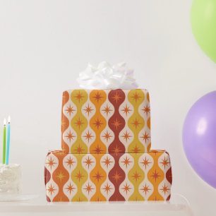 Papier Cadeau Étoiles Mod Orange Milieu de Siècle sur motif ogee