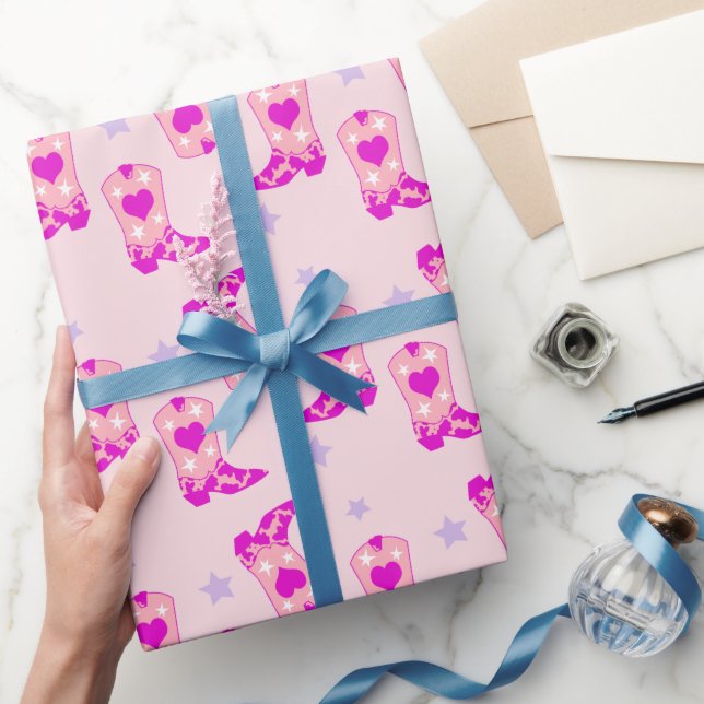 Papier Cadeau Étoiles modernes Lilac Pink Cowgirl Western Boots (Cadeaux)