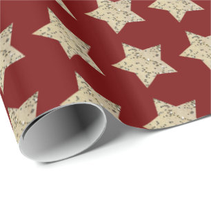 Papier Cadeau étoiles moelleuses sur rouge