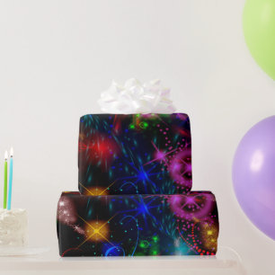 Papier Cadeau Étoiles néon tourbillons taches de peinture abstra