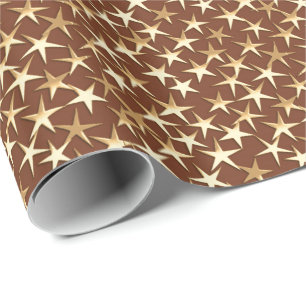 Papier Cadeau étoiles or sur chocolat brun