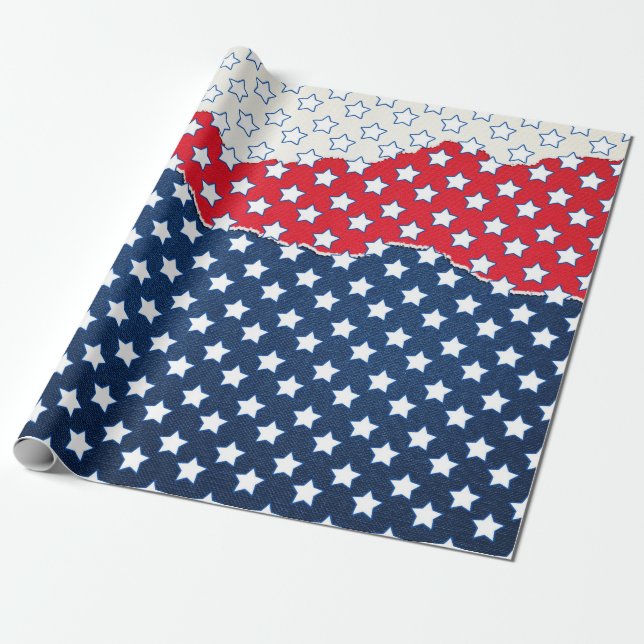 Papier Cadeau Étoiles rouges, blanches et bleues (États-Unis) (É (Déroulé)