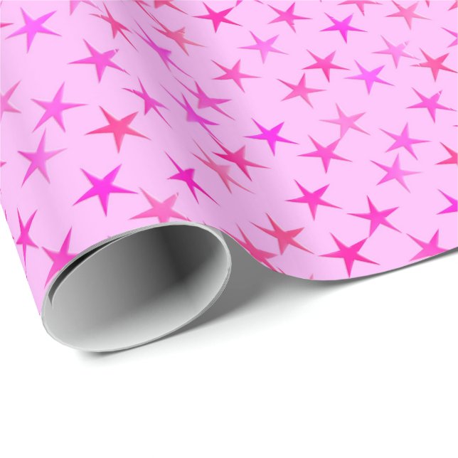 Papier Cadeau étoiles satinées, orchidée sur rose pâle (Coin rond)
