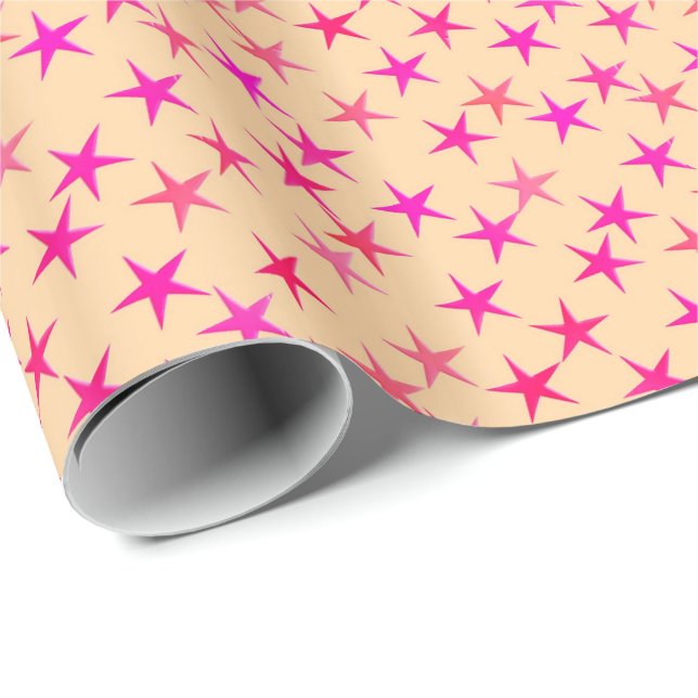 Papier Cadeau Étoiles satinées, teintes roses sur pêche (Coin rond)