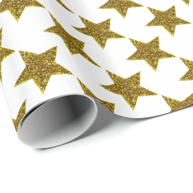 Papier Cadeau Étoiles scintillantes de Noël (Coin rond)