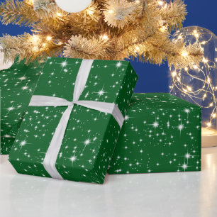 Papier Cadeau Étoiles scintillantes de Noël sur fond vert