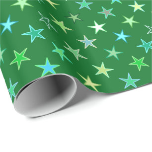 Papier Cadeau Étoiles scintillantes modernes, émeraude et vert c