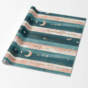 Papier Cadeau Étoiles tribales Clay & Teal et rayure de lune
