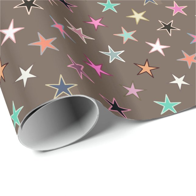Papier Cadeau Etoiles Twinkings, Taupe Tan & multi Pastels (Coin rond)