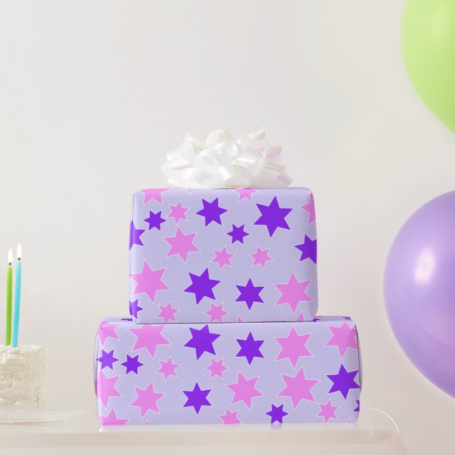 Papier Cadeau Étoiles violettes et roses (Cadeaux de fête)