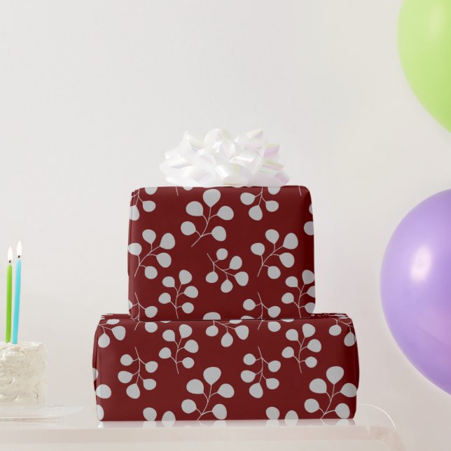 Papier Cadeau Eucalyptus Feuille Gris et vin (Cadeaux de fête)