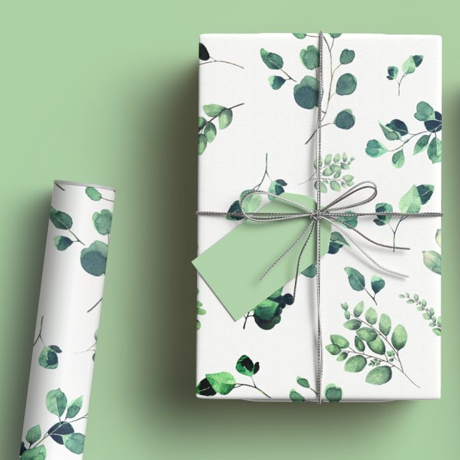 Papier Cadeau Eucalyptus Vert Clair Décoration Rustique Aquarell (Créateur téléchargé)