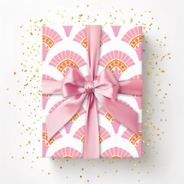 Papier Cadeau Éventail à fronces rose et orange (Créateur téléchargé)