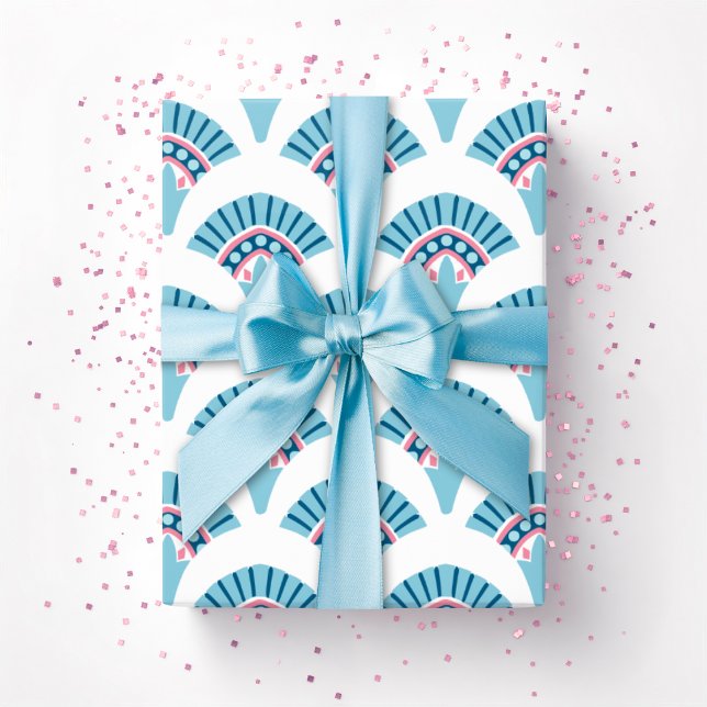 Papier Cadeau Éventail à ruches rose et aqua (Créateur téléchargé)