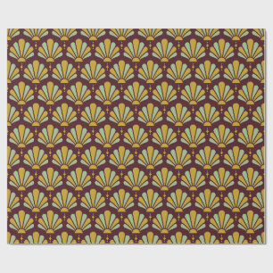 Papier Cadeau Éventail Art Déco en forme de larme Burgundy, Or e