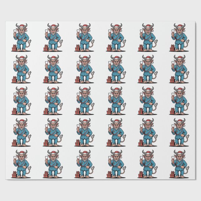 Papier Cadeau Evil Krampus Infirmière Scrubs Infirmière Noël (Plat)