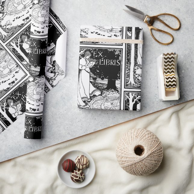 Papier Cadeau Ex Libris Femme lisant (Artisanat)