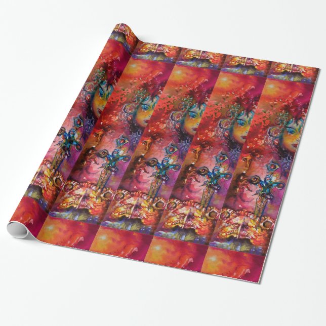 Papier Cadeau EXCALIBUR, rouge violet bleu (Déroulé)