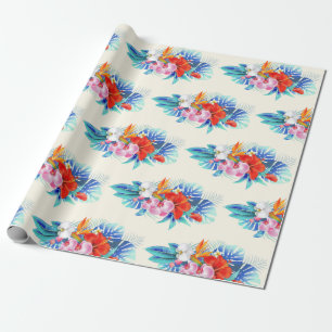 Papier Cadeau Exotic Tropical Flowers - Pink & Aquamarines