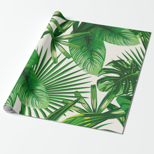 Papier Cadeau Exotic tropical natural green leaves composition o (Déroulé)