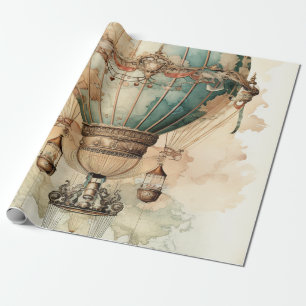 Papier Cadeau Explorateur de carte du monde de dirigeable bleu a