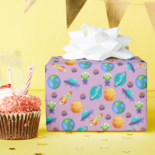 Papier Cadeau Explorateurs spatiaux sur Lavender Purple