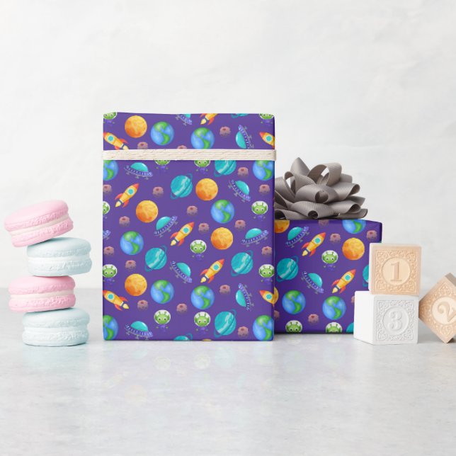 Papier Cadeau Explorateurs spatiaux sur le bleu (Baby Shower)