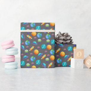 Papier Cadeau Explorateurs spatiaux sur le gris foncé