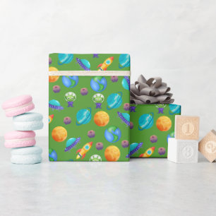 Papier Cadeau Explorateurs spatiaux sur le vert maximal