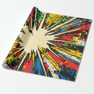 Papier Cadeau Explosion cinétique vibrante - Bande dessinée bleu