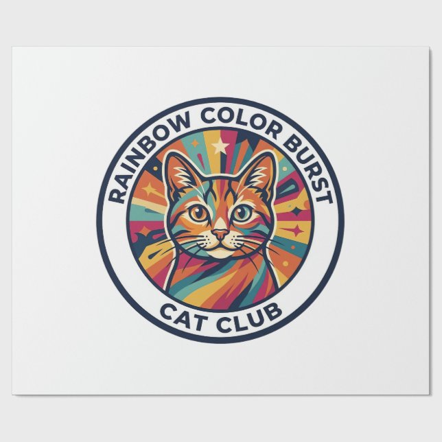 Papier Cadeau Explosion de couleurs arc-en-ciel Chat Design de c (Plat)