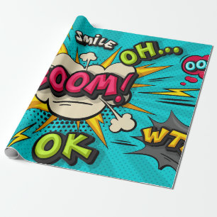 Papier Cadeau Explosion de l'art pop nuage bulle. Sourire, wow,