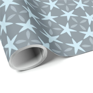 Papier Cadeau Explosion d'étoile bleu doux sur motif gris ardois
