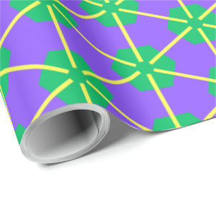 Papier Cadeau Explosion géométrique en violet, vert et jaune