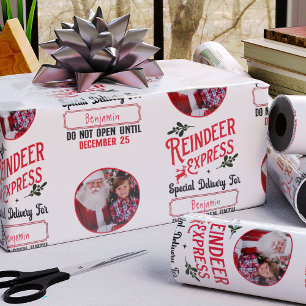 Papier Cadeau Express de rennes de Père Noël Nom et photo Noël