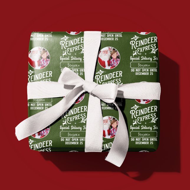 Papier Cadeau Express de rennes de Père Noël Nom et photo Noël (Créateur téléchargé)