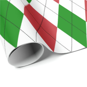 Papier Cadeau Extra Large Rouge Foncé, Vert et Blanc Argyle