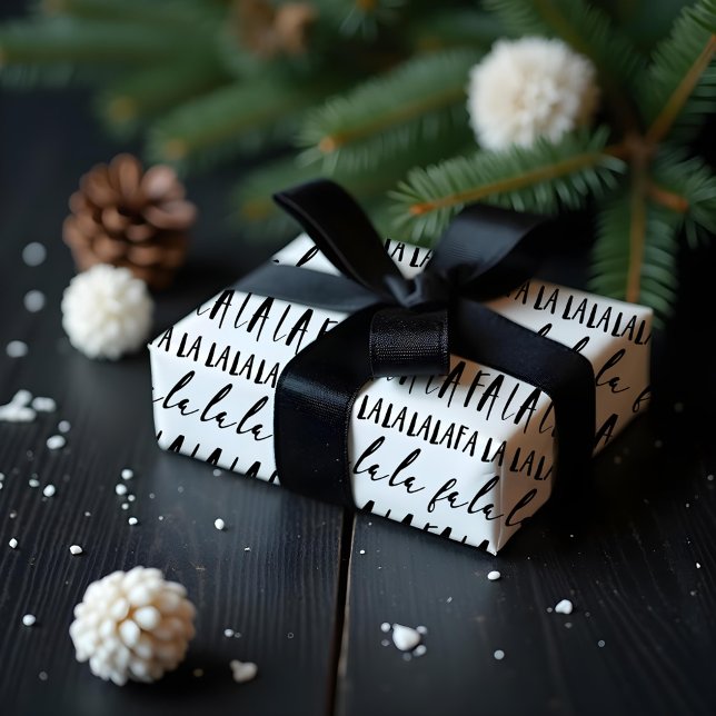 Papier Cadeau FA LA Black & White Typographie Noël Carol (FA LA LA Black & White Typographic Christmas Carol Wrapping Paper)