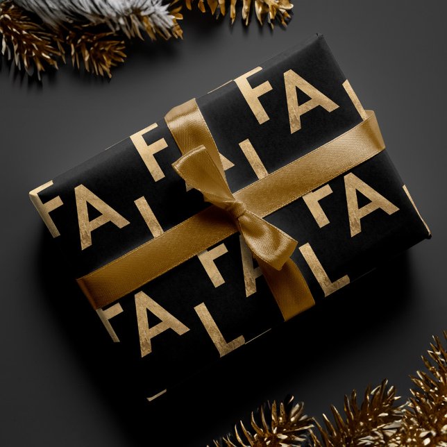Papier Cadeau FA LA Bold Lettres Moderne Minimal Noir & Or (FA LA LA Bold Letters Modern Minimal Black & Gold Wrapping Paper)