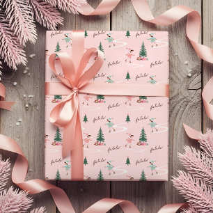 Papier Cadeau Fa La Cute Elfe Rose Ice Ski Girl