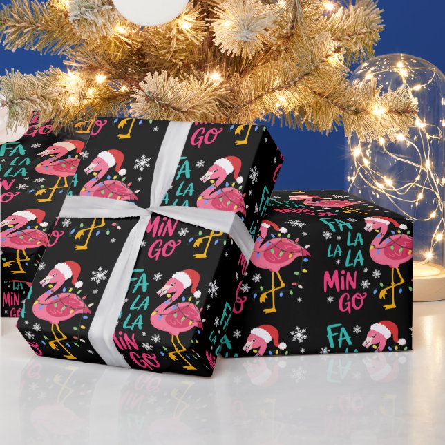 Papier Cadeau Fa La La La Mingo Noël Flamant Rose Amant (Vacances)