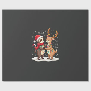 Papier Cadeau Fa La La Llama Xmas Lights Sloth Riding Llama Chri