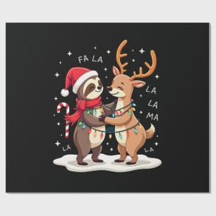Papier Cadeau Fa La La Llama Xmas Lights Sloth Riding Llama Chri