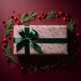 Papier Cadeau Fa La La Pink & Green Typographic Christmas Carol