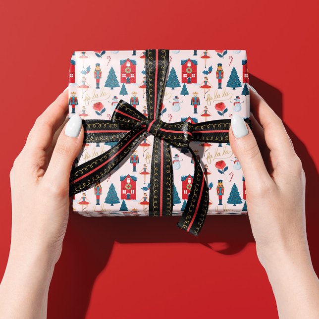 Papier Cadeau Fa La La Pink Nutcracker Christmas Ballet Scene (Créateur téléchargé)